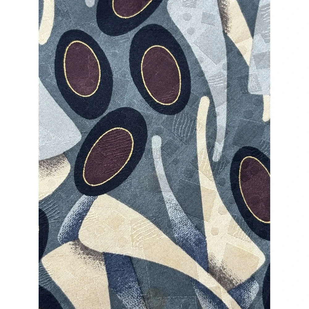 Cellini Linea Uomo Men's 100% Silk Necktie Abstract Geometric Gray Gold Burgundy